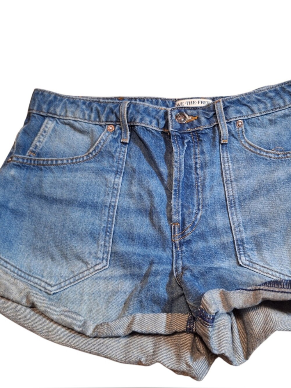 We The Free Light Blue Denim High-Rise Jean Shorts Ladies 31 Button Fly Bohemian